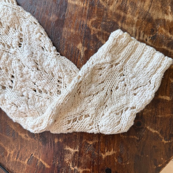 Chunky BOHO Cream Crochet Cozy Sweater  Neck Long Sleeve M - Picture 7 of 11